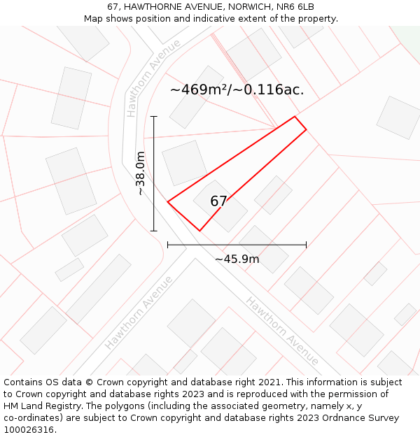 67, HAWTHORNE AVENUE, NORWICH, NR6 6LB: Plot and title map