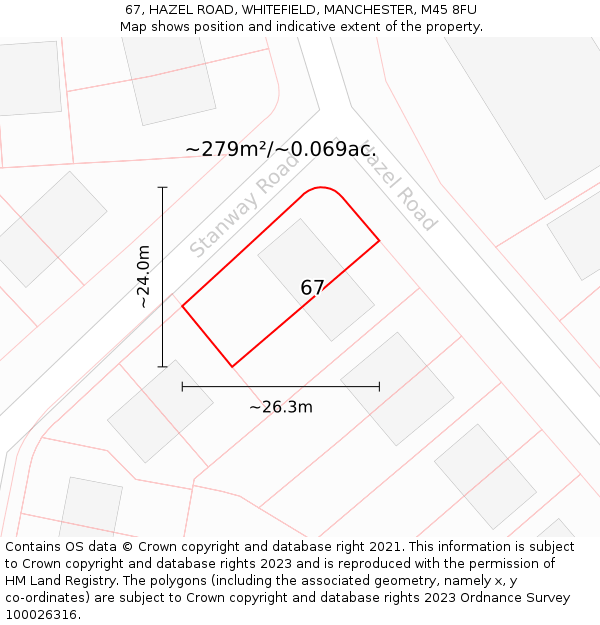 67, HAZEL ROAD, WHITEFIELD, MANCHESTER, M45 8FU: Plot and title map