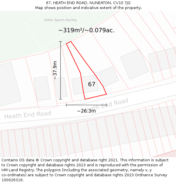 67, HEATH END ROAD, NUNEATON, CV10 7JG: Plot and title map