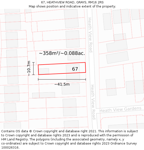 67, HEATHVIEW ROAD, GRAYS, RM16 2RS: Plot and title map
