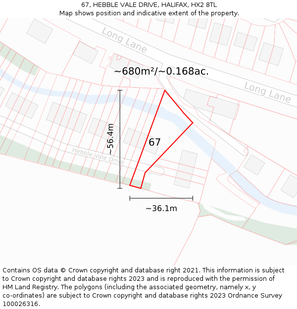 67, HEBBLE VALE DRIVE, HALIFAX, HX2 8TL: Plot and title map
