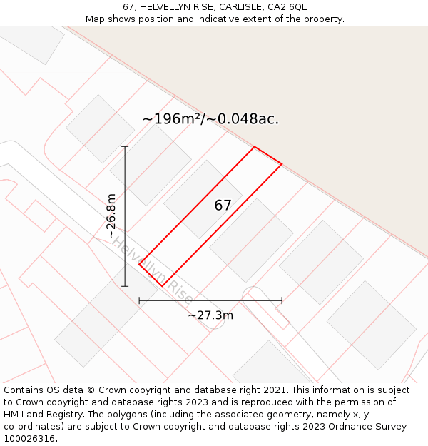 67, HELVELLYN RISE, CARLISLE, CA2 6QL: Plot and title map