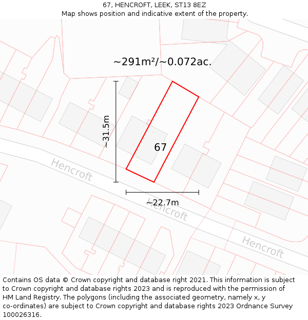 67, HENCROFT, LEEK, ST13 8EZ: Plot and title map