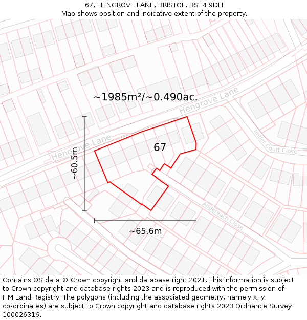 67, HENGROVE LANE, BRISTOL, BS14 9DH: Plot and title map