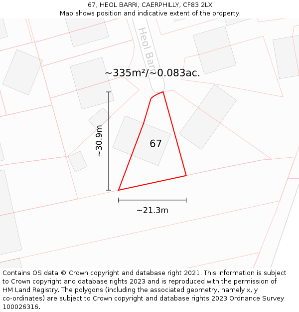 67, HEOL BARRI, CAERPHILLY, CF83 2LX: Plot and title map