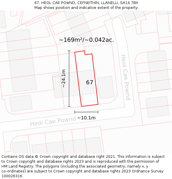 67, HEOL CAE POWND, CEFNEITHIN, LLANELLI, SA14 7BX: Plot and title map