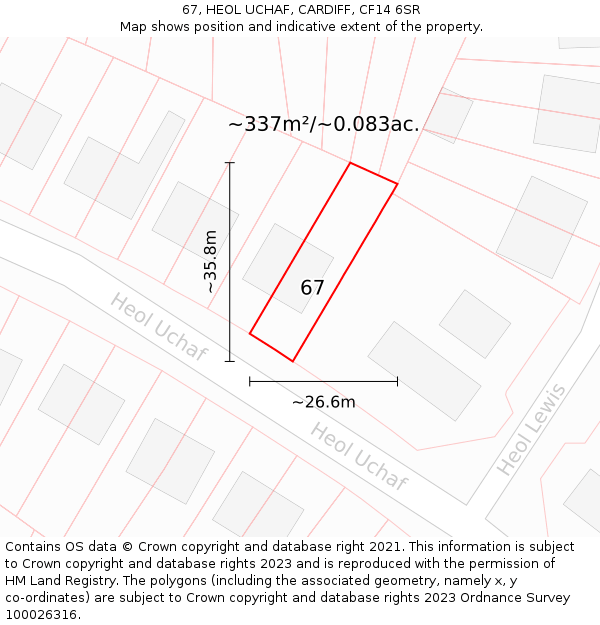 67, HEOL UCHAF, CARDIFF, CF14 6SR: Plot and title map