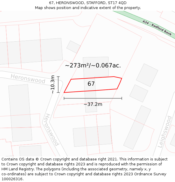 67, HERONSWOOD, STAFFORD, ST17 4QD: Plot and title map
