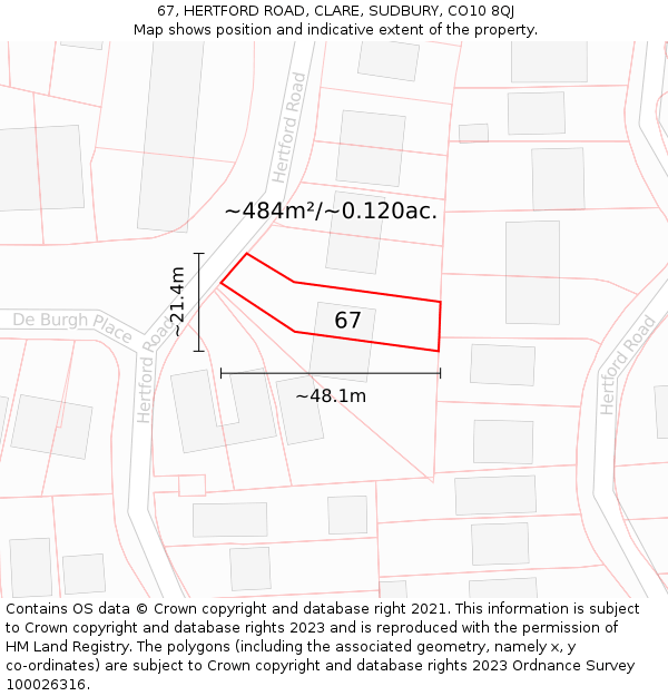 67, HERTFORD ROAD, CLARE, SUDBURY, CO10 8QJ: Plot and title map