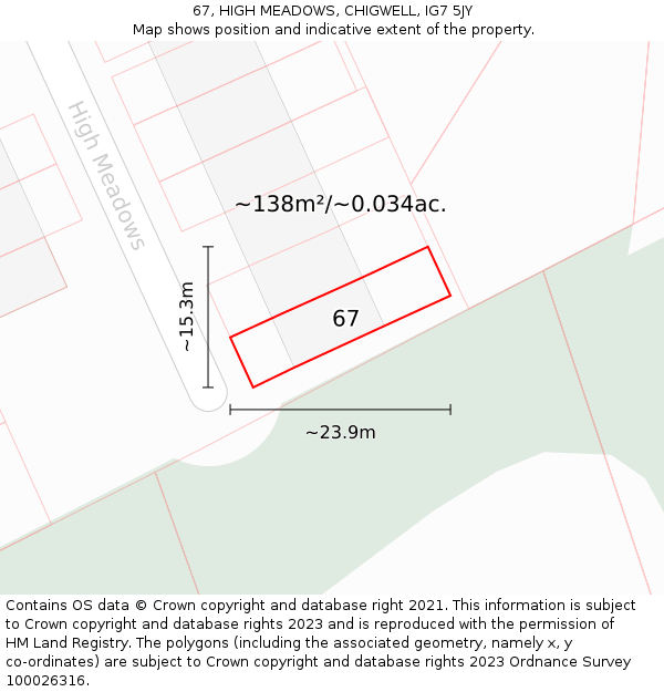 67, HIGH MEADOWS, CHIGWELL, IG7 5JY: Plot and title map