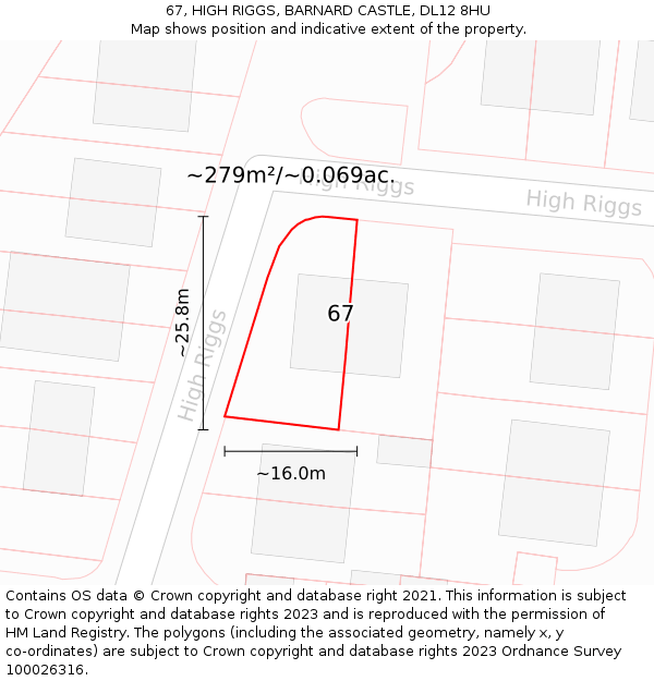 67, HIGH RIGGS, BARNARD CASTLE, DL12 8HU: Plot and title map