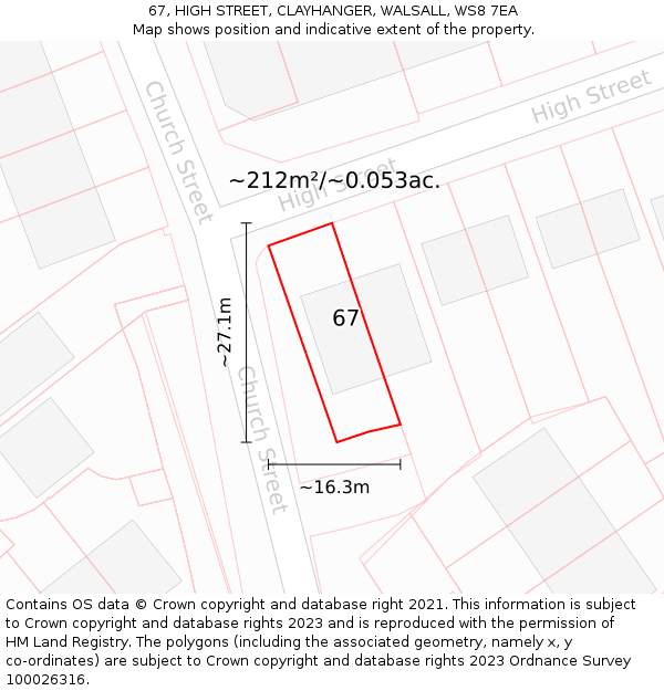 67, HIGH STREET, CLAYHANGER, WALSALL, WS8 7EA: Plot and title map