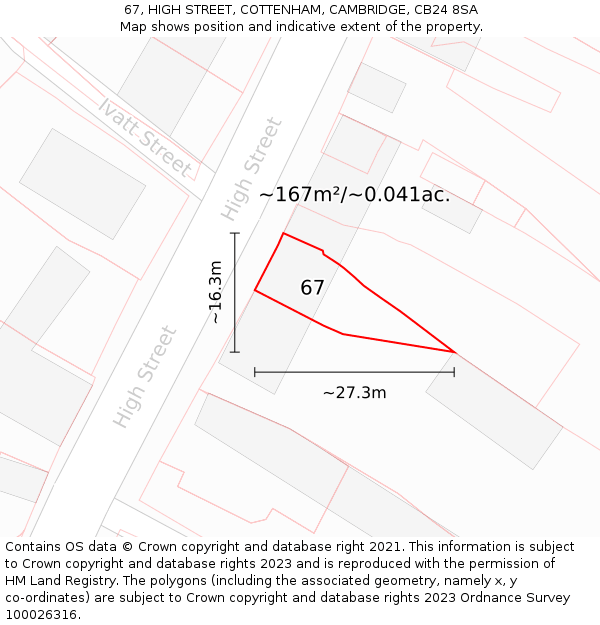 67, HIGH STREET, COTTENHAM, CAMBRIDGE, CB24 8SA: Plot and title map