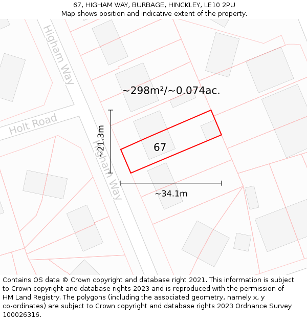67, HIGHAM WAY, BURBAGE, HINCKLEY, LE10 2PU: Plot and title map