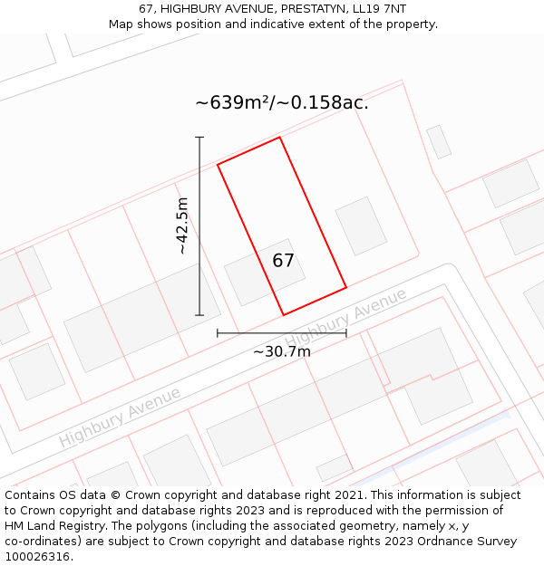 67, HIGHBURY AVENUE, PRESTATYN, LL19 7NT: Plot and title map