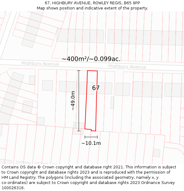 67, HIGHBURY AVENUE, ROWLEY REGIS, B65 9PP: Plot and title map