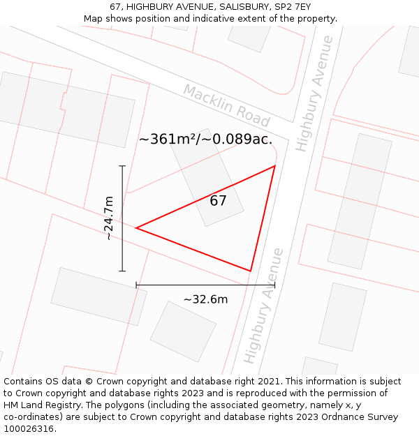 67, HIGHBURY AVENUE, SALISBURY, SP2 7EY: Plot and title map