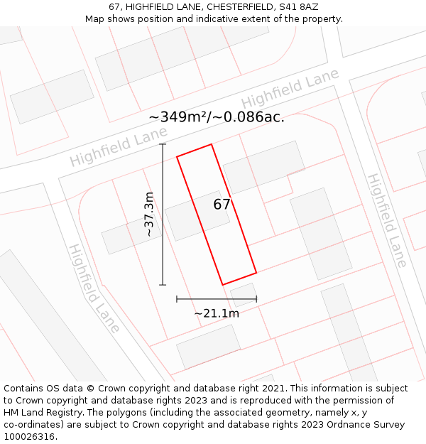 67, HIGHFIELD LANE, CHESTERFIELD, S41 8AZ: Plot and title map