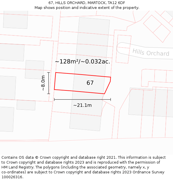67, HILLS ORCHARD, MARTOCK, TA12 6DF: Plot and title map