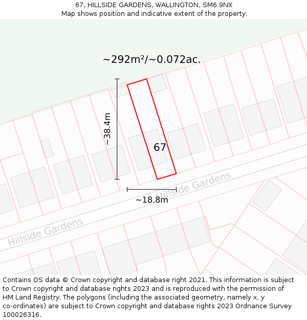 67, HILLSIDE GARDENS, WALLINGTON, SM6 9NX: Plot and title map