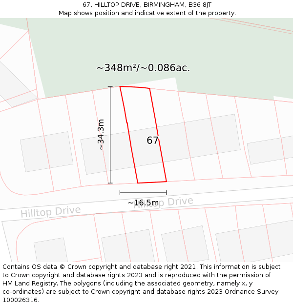 67, HILLTOP DRIVE, BIRMINGHAM, B36 8JT: Plot and title map