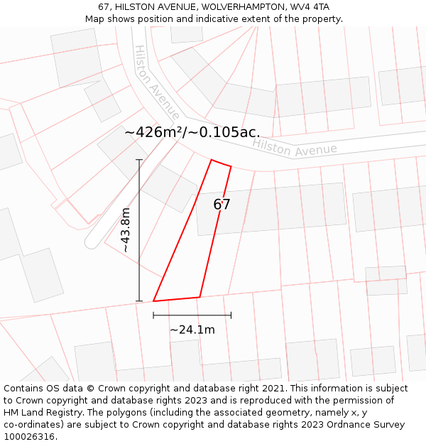 67, HILSTON AVENUE, WOLVERHAMPTON, WV4 4TA: Plot and title map