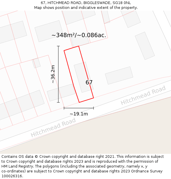 67, HITCHMEAD ROAD, BIGGLESWADE, SG18 0NL: Plot and title map