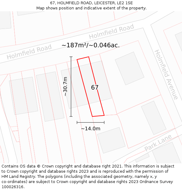 67, HOLMFIELD ROAD, LEICESTER, LE2 1SE: Plot and title map