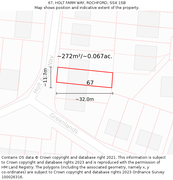67, HOLT FARM WAY, ROCHFORD, SS4 1SB: Plot and title map