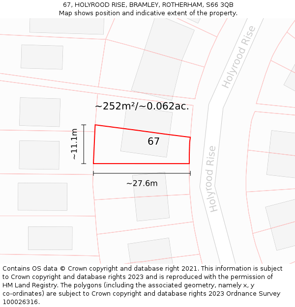 67, HOLYROOD RISE, BRAMLEY, ROTHERHAM, S66 3QB: Plot and title map