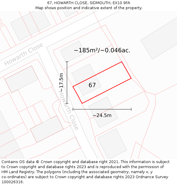 67, HOWARTH CLOSE, SIDMOUTH, EX10 9FA: Plot and title map