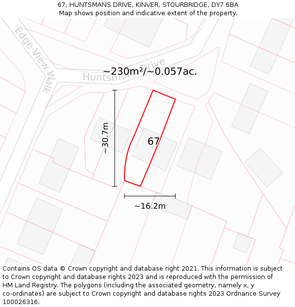 67, HUNTSMANS DRIVE, KINVER, STOURBRIDGE, DY7 6BA: Plot and title map
