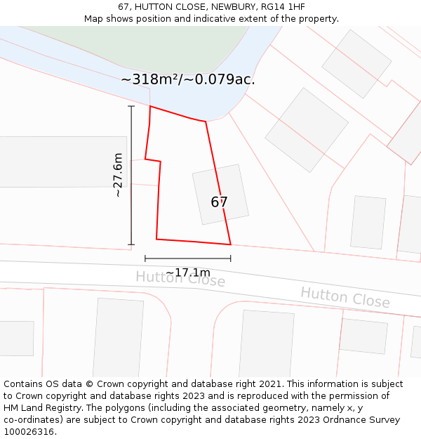 67, HUTTON CLOSE, NEWBURY, RG14 1HF: Plot and title map