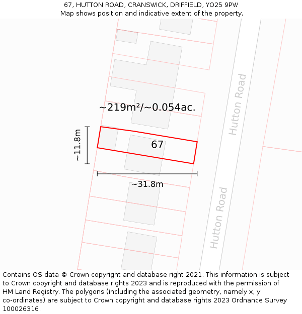 67, HUTTON ROAD, CRANSWICK, DRIFFIELD, YO25 9PW: Plot and title map