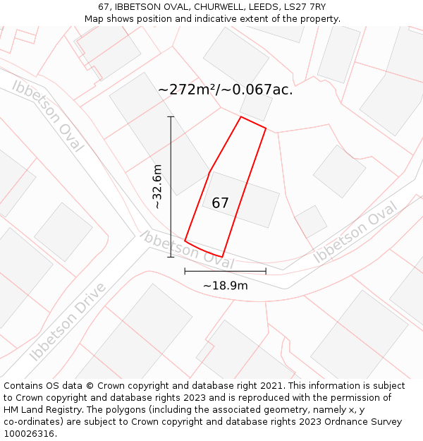 67, IBBETSON OVAL, CHURWELL, LEEDS, LS27 7RY: Plot and title map