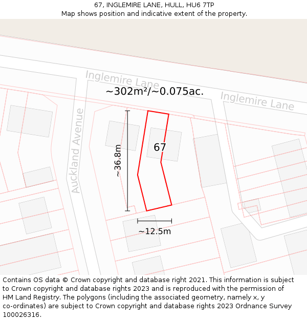 67, INGLEMIRE LANE, HULL, HU6 7TP: Plot and title map