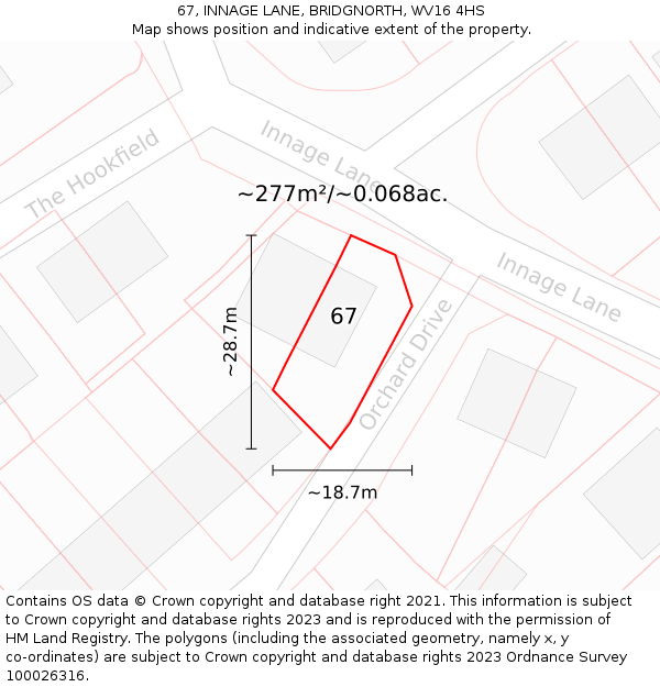 67, INNAGE LANE, BRIDGNORTH, WV16 4HS: Plot and title map