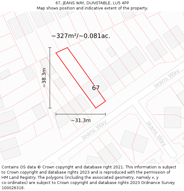 67, JEANS WAY, DUNSTABLE, LU5 4PP: Plot and title map