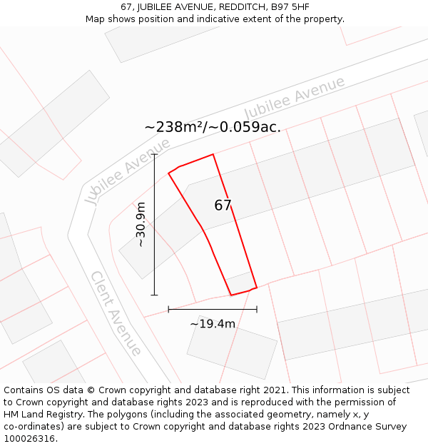 67, JUBILEE AVENUE, REDDITCH, B97 5HF: Plot and title map