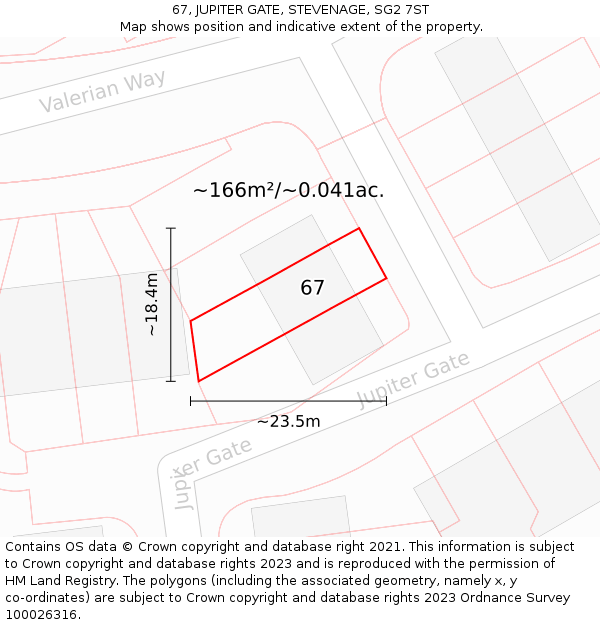 67, JUPITER GATE, STEVENAGE, SG2 7ST: Plot and title map