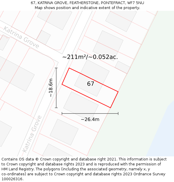 67, KATRINA GROVE, FEATHERSTONE, PONTEFRACT, WF7 5NU: Plot and title map