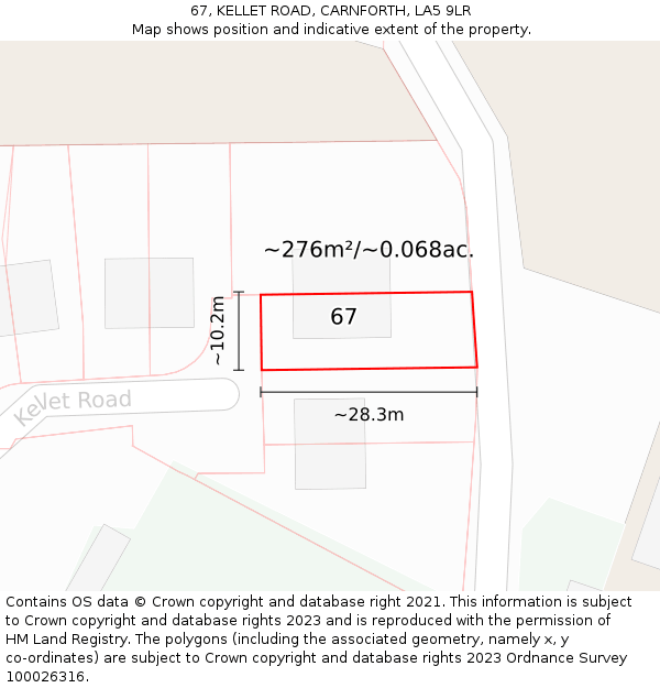 67, KELLET ROAD, CARNFORTH, LA5 9LR: Plot and title map