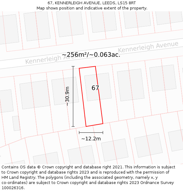 67, KENNERLEIGH AVENUE, LEEDS, LS15 8RT: Plot and title map