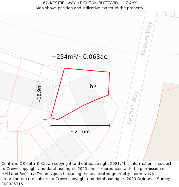 67, KESTREL WAY, LEIGHTON BUZZARD, LU7 4AX: Plot and title map