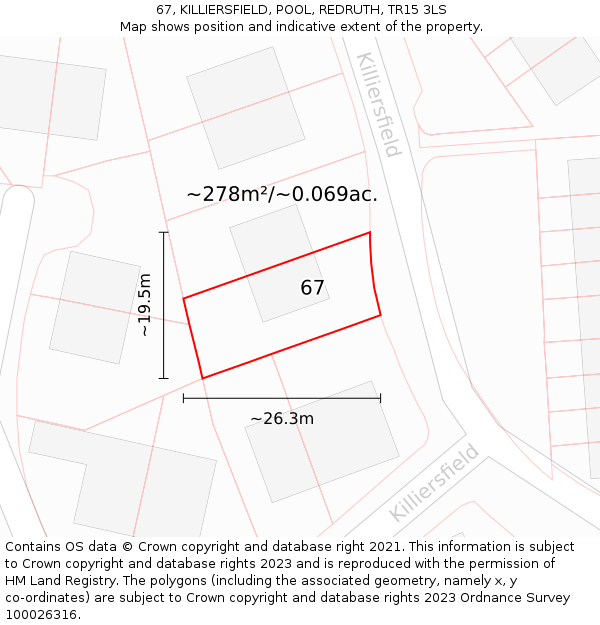 67, KILLIERSFIELD, POOL, REDRUTH, TR15 3LS: Plot and title map