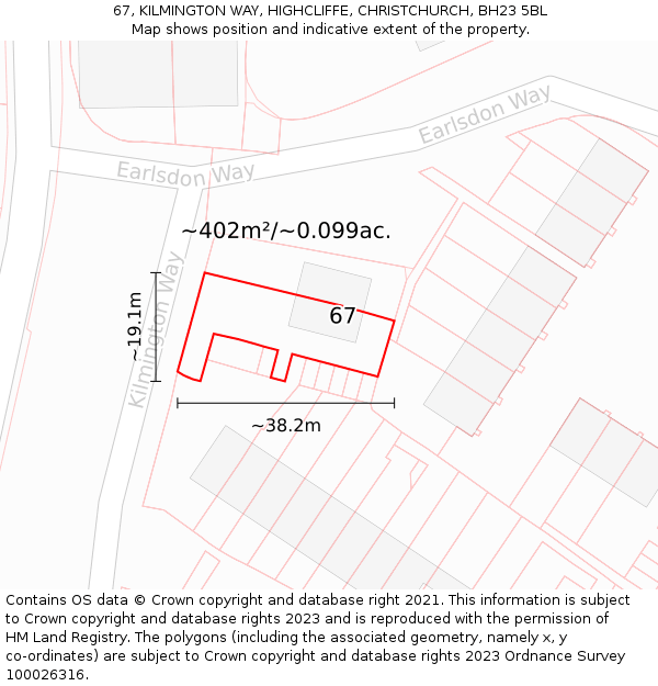 67, KILMINGTON WAY, HIGHCLIFFE, CHRISTCHURCH, BH23 5BL: Plot and title map