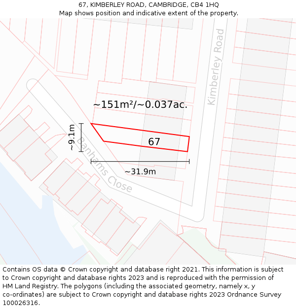67, KIMBERLEY ROAD, CAMBRIDGE, CB4 1HQ: Plot and title map