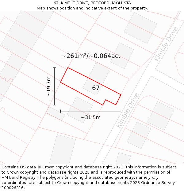 67, KIMBLE DRIVE, BEDFORD, MK41 9TA: Plot and title map