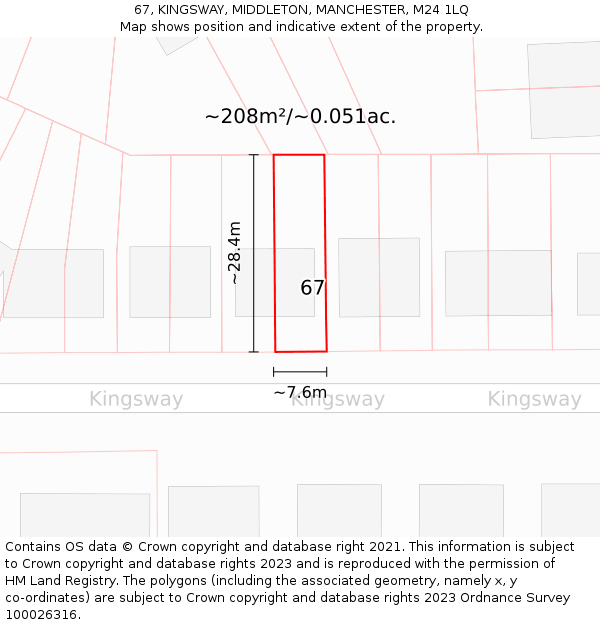 67, KINGSWAY, MIDDLETON, MANCHESTER, M24 1LQ: Plot and title map