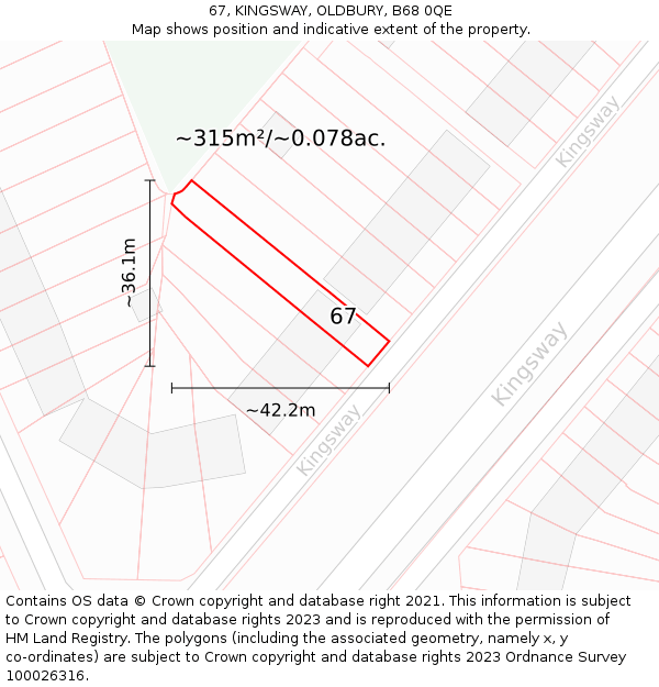 67, KINGSWAY, OLDBURY, B68 0QE: Plot and title map